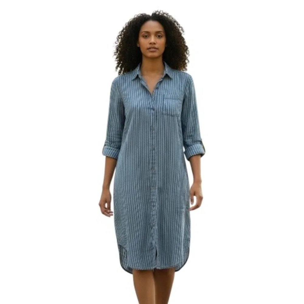 anthropologie blue linen dress TulaRose Nanette Anthropologie Midi Dress XS Cut Out Dusty Blue Linen